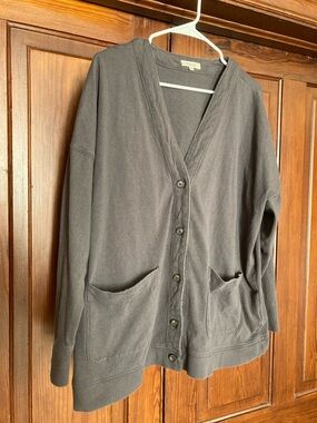 Madewell Slate Grey Button-Front Pockets 100% Cotton Academia Cardigan Size XL